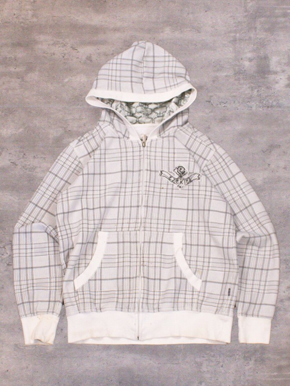 Vintage VTG Y2K 2000's 00's Ezekiel White Plaid Grunge Plaid Zip Hoodie